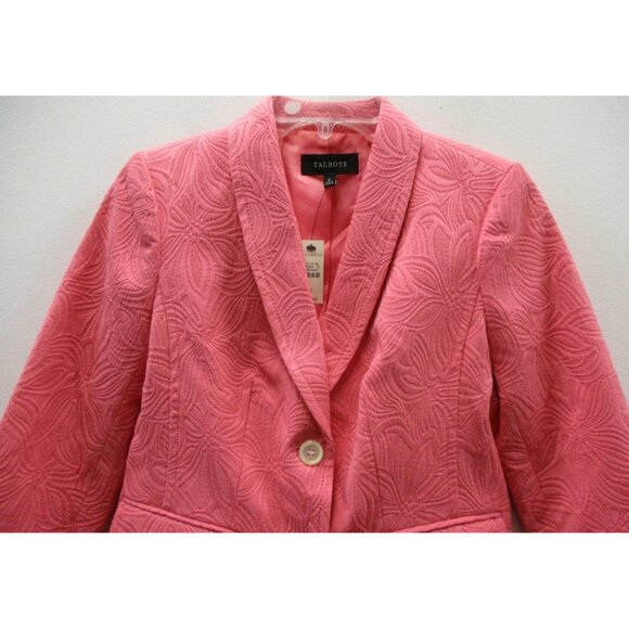 NWT TALBOTS Women's Pink Textured Floral Button Front Blazer Jacket 2 - Picture 4 of 6